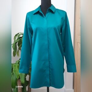 CHICO'S size 0 Women's No‎ Iron 100% Cotton Button-up Long Sleeve Shirt